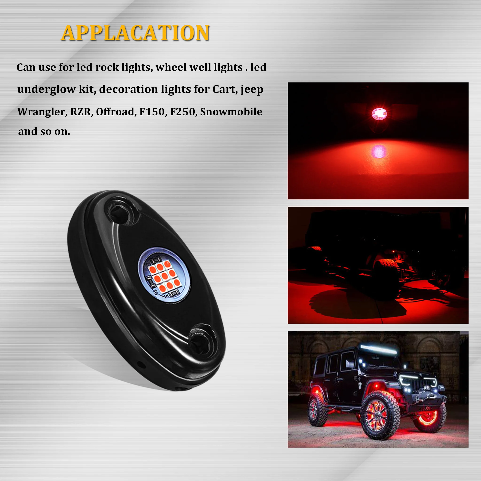 PSEQT 4Pcs Red LED Rock Lights Waterproof Off-Road Underbody Light for Jeep Offroad Truck ATV UTV Underglow Lamp