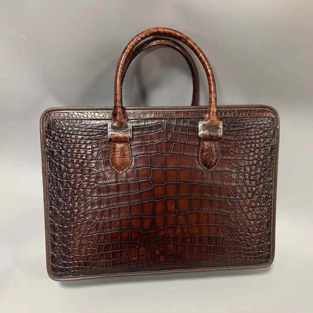 fanzunxing new men crocodile leahter handbag male crocodile bag brush color