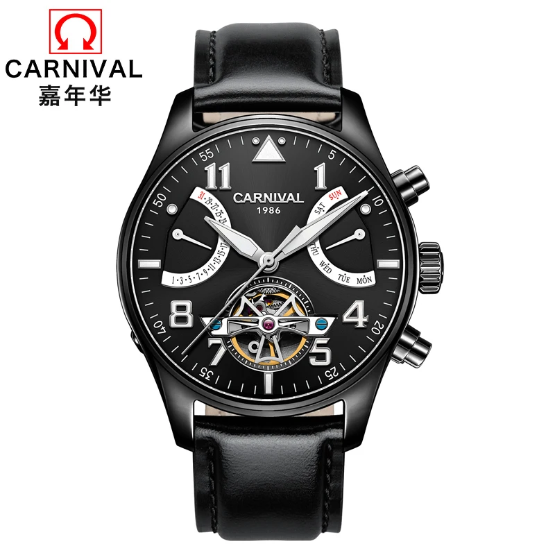 Luxury Tourbillon Mechanical Watches Men Switzerland CARNIVSAL 2021 New Automatic Watch Calendar Luminous Skeleton Watch for Men