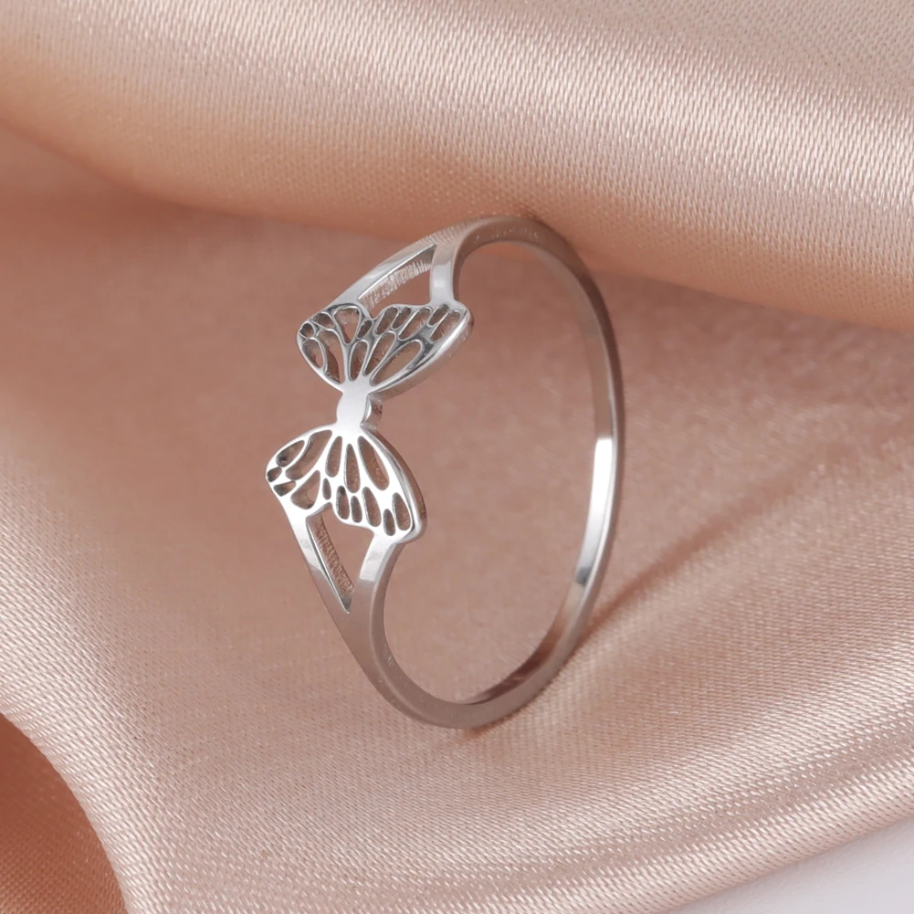 Skyrim Stainless Steel Cutout Butterfly Rings Women Minimalist Ring Female Jewelry Party Birthday Wedding Gifts Wholesale 2024