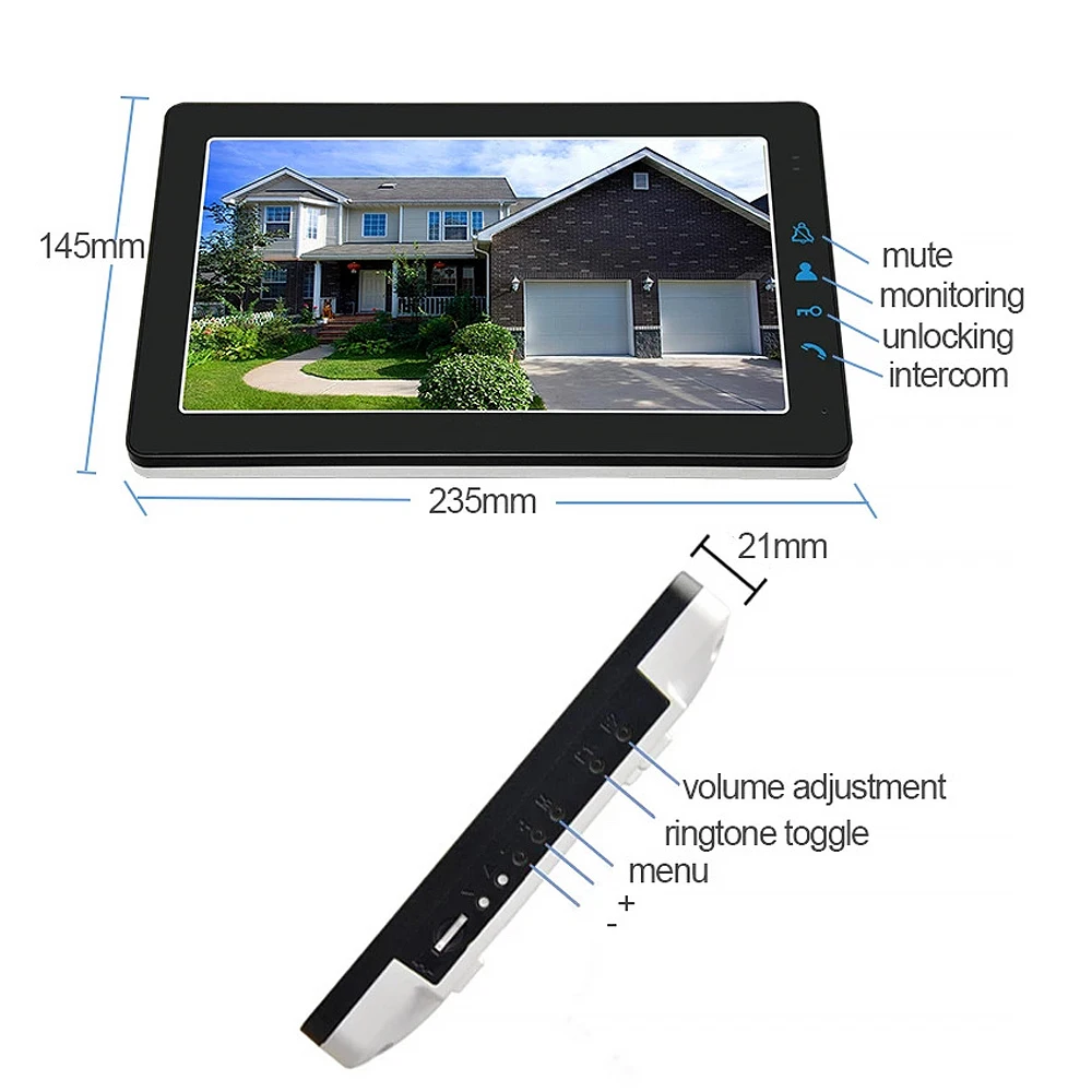 Sistema de portero automático con pantalla de 9 pulgadas, timbre de puerta con cerradura eléctrica, fuente de alimentación, salida de puerta y llaveros de identificación para casa y Villa