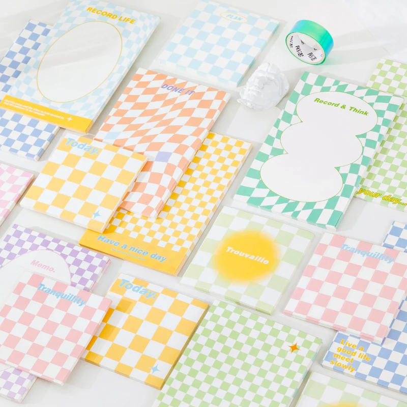 90 Sheets Cute Checkerboard Plaid Memo Pad Decoration Material Paper Scrapbook Diary Album Message Notes Notepad Stationery