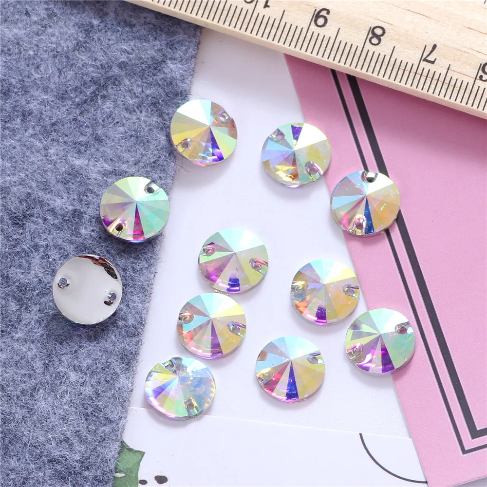 7 Sizes Round Resin Sew on Rhinestone Crystal AB Silver Flatback Sewing Stone Strass for Clothing Accessories Shoes