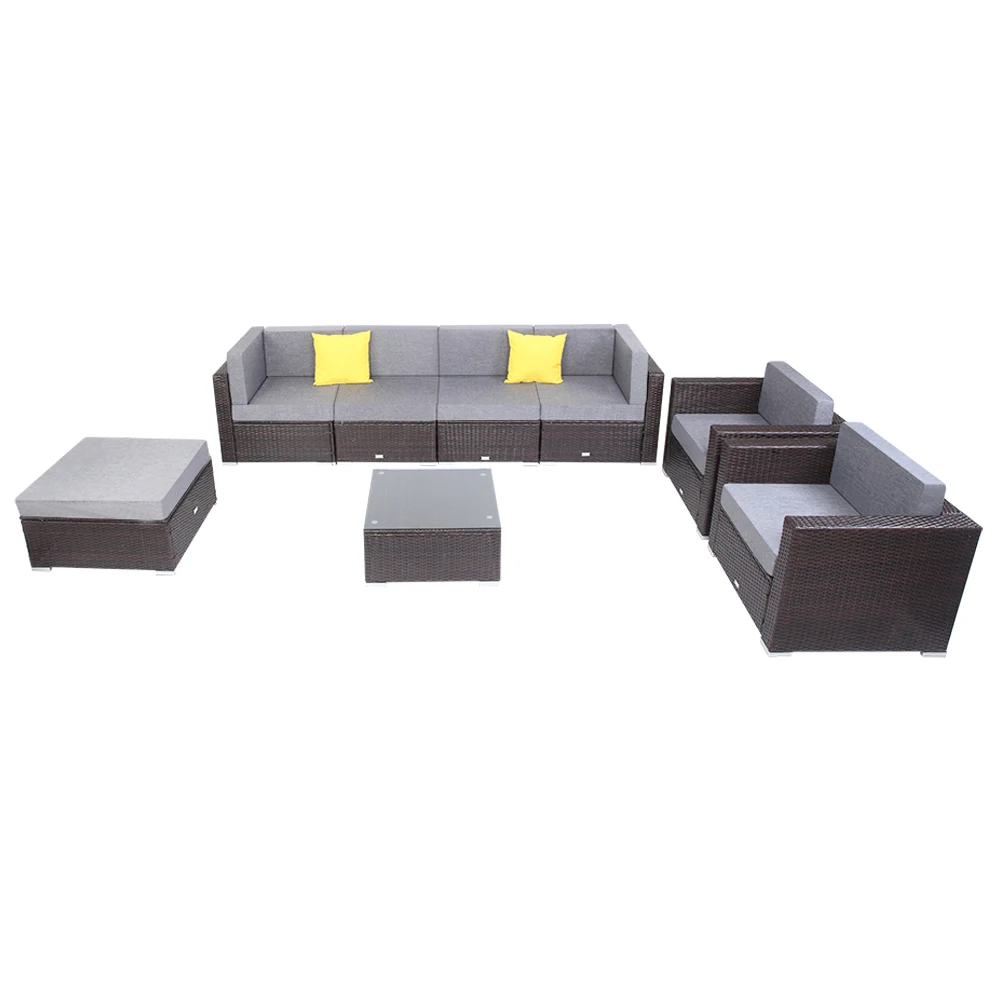 Two Styles US Warehouse 8 Pieces Patio PE Wicker Rattan Corner Sofa Set Patio Furniture Set In Stock  for the outdoors and Patio