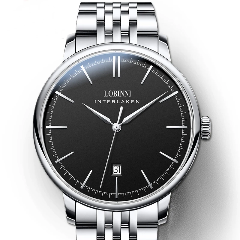 LOBINNI Nuovi orologi meccanici classici da uomo Orologio impermeabile da lavoro Orologio automatico in acciaio inossidabile di marca di lusso