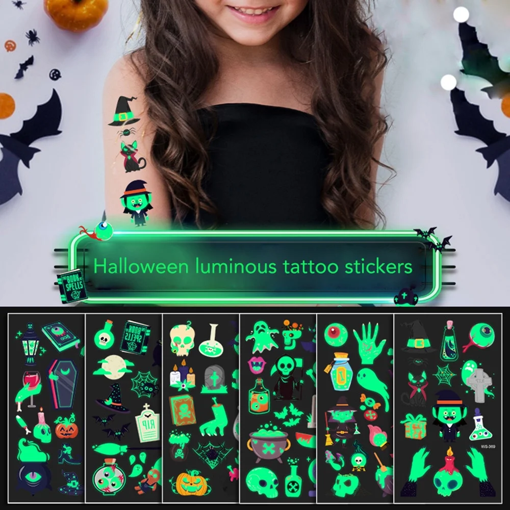 Halloween Luminous tatuaż naklejki dzieci impreza z okazji Halloween Cartoon Luminous śliczne naklejki