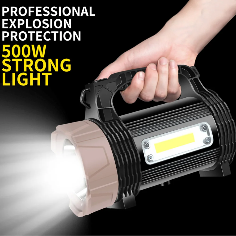 Powerful LED Flashlight Portable XHP90.2 Torch USB Rechargeable Searchlight Waterproof Spotlight with Base Fishing Light Lantern