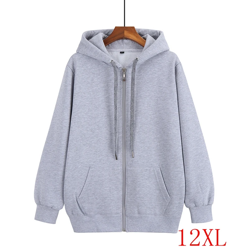 

Fall/winter new large size sports hoodie 12XL 10XL 9XL fashion women's casual loose solid color zipper pocket hoodie