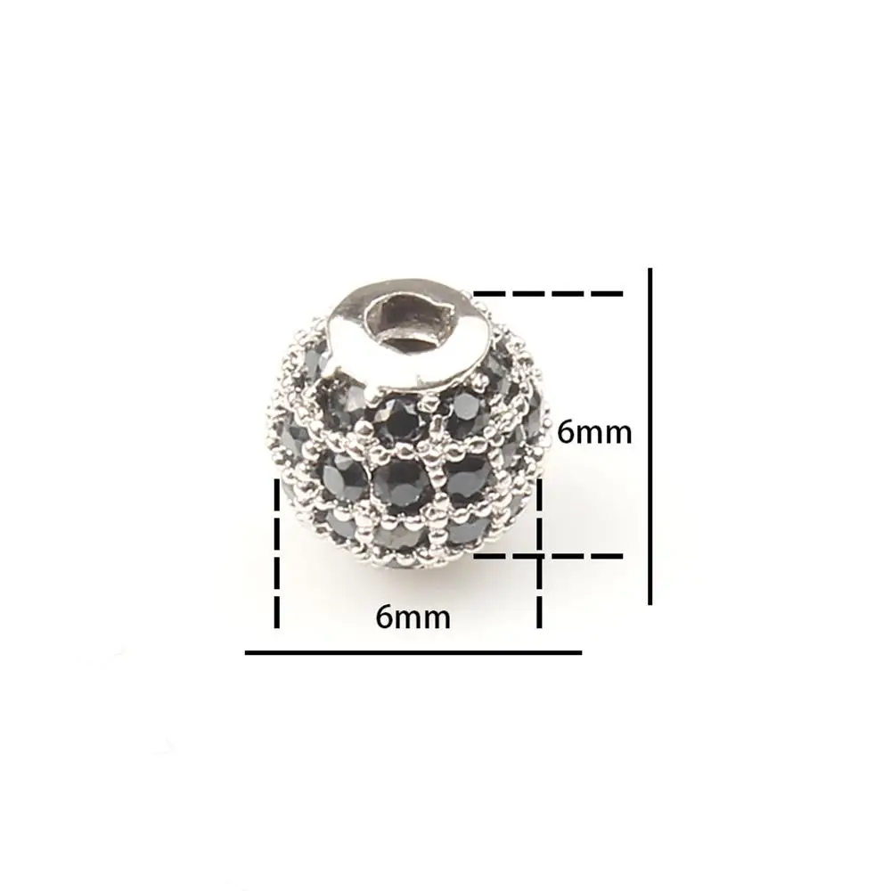 3pcs/lot Round Ball CZ Beads Metal Brass Micro Pave Crystal Zircon Space Beads For Jewelry DIY Charm Bracelet Making 4/6/8/10mm