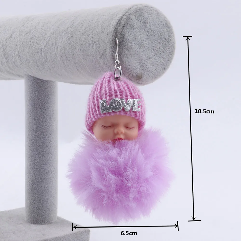 New Cartoon Babies With Hat Pom Pom Pendant Drop Earrings For Women Fluffy Fur Ball Big Dangle Earrrings Fashion Jewelry Gifts