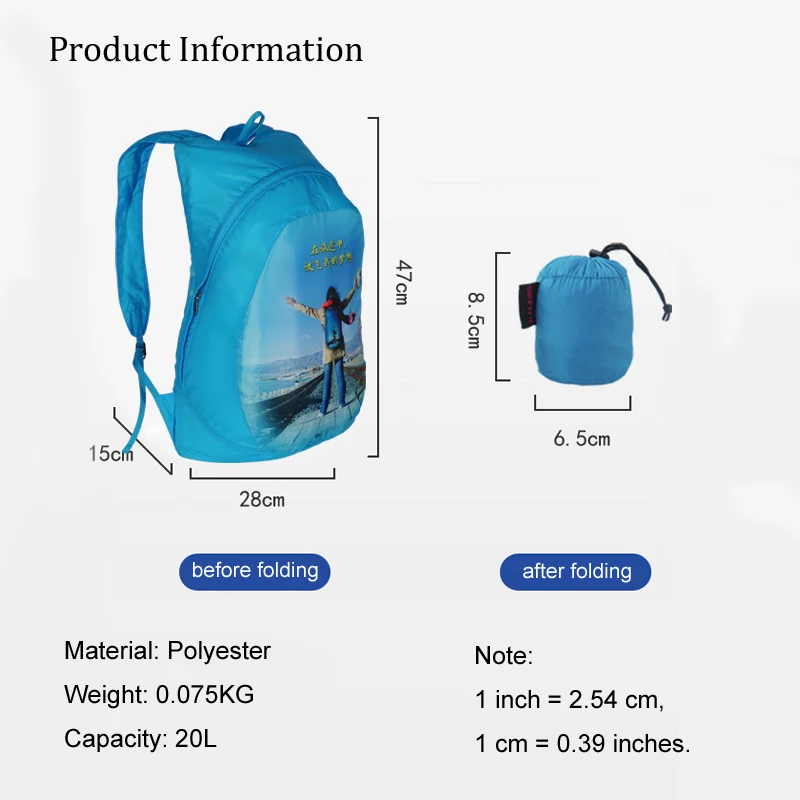 Customize the image Backpack Photo Printing Lightweight  Foldable diy bag  Men Women Backpack Travel Shopping Sport Bag pouch