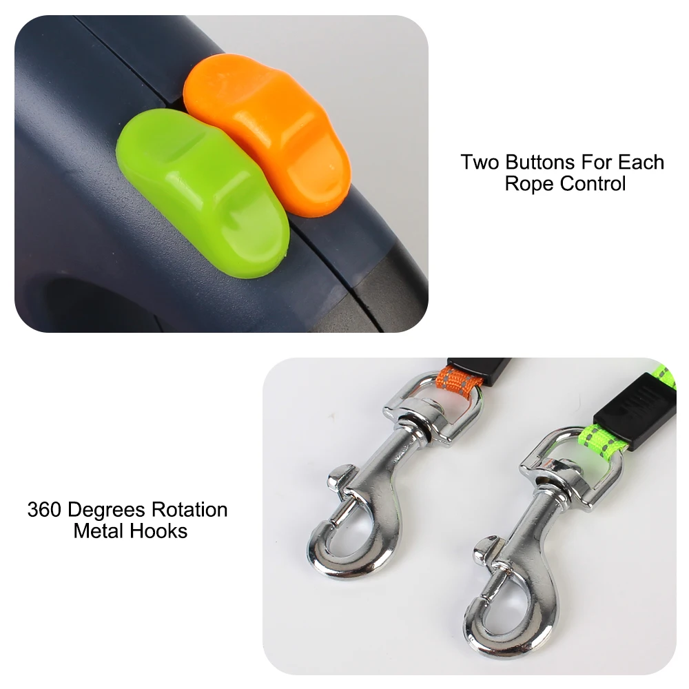 3m Auto Retractable Double-Ended Traction Rope Roulette Pet supplies With Flashlight Waste Bag Box Dual Dog Leash