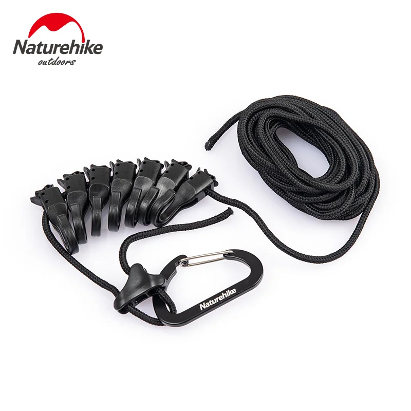 NatureHike Camping Rope Clothes Cord Set with Hanging Hooks Outdoor Multifunction Clothesline with Karabiner & Hooks