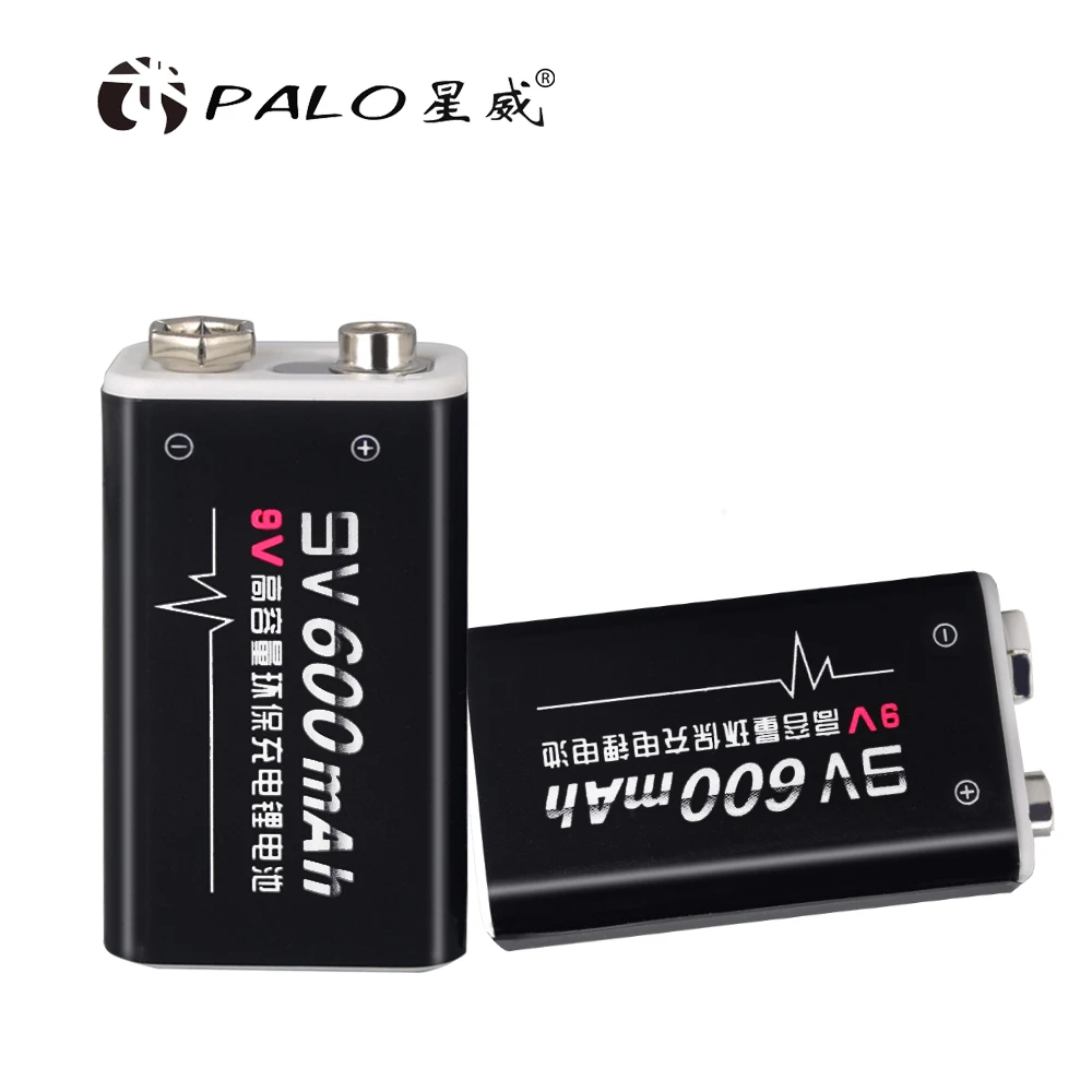 

PALO 9V battery 600 mAh Li-Ion 9V Rechargeable Batteries Accumulators For Smoke Detectors, Radio, Camera, Game Player Etc