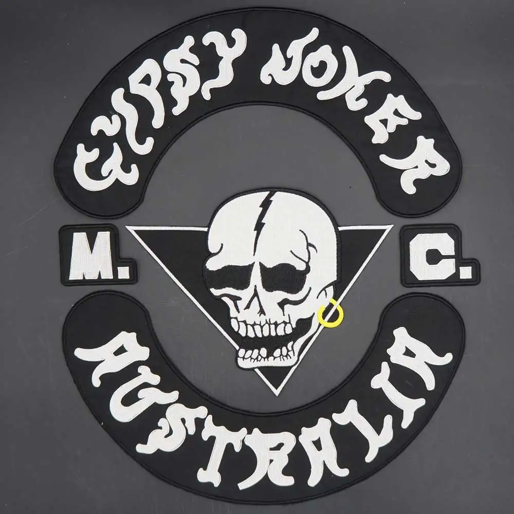 Skull Gypsy Joker Australia Embroidery Motorcycle Biker Patch Sticker Badge for Clothing Hat Bags Iron on Backing