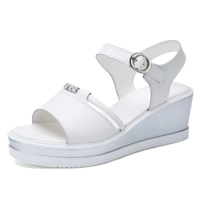 Leather summer Women sandals shoes Platform Buckle  ladies white Sneakers Sandals Woman open toe Male Quality High Heel 6.0 CM