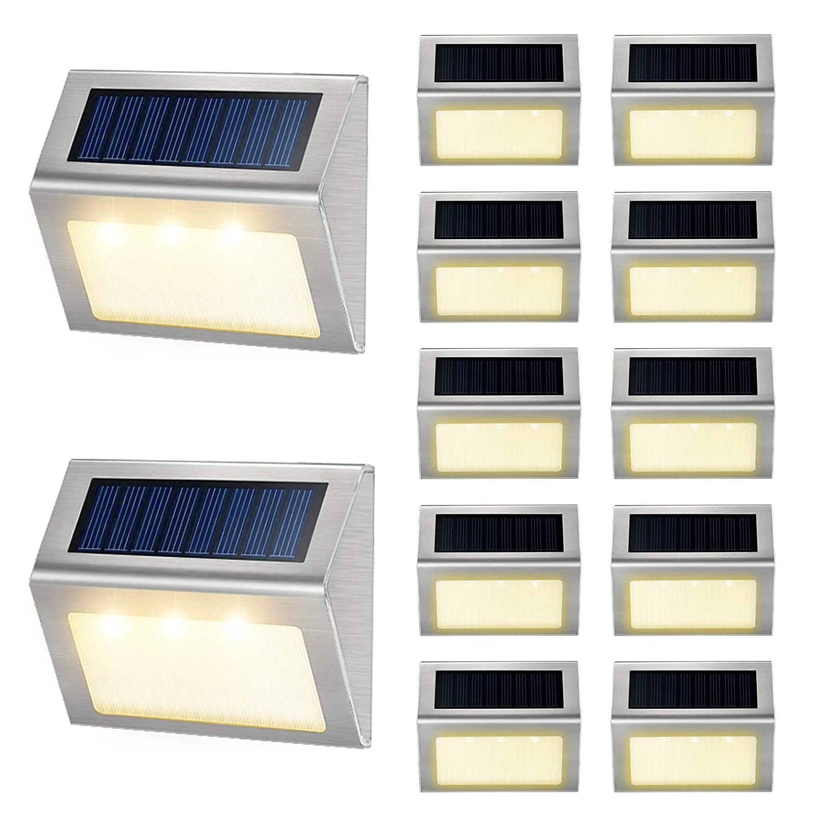 2/4/6/8/10pcs 3Led Solar Lamp Stainless Outdoor Waterproof Wall Light Garden Landscape Path Stair Steps Deck Balcony Fence Light