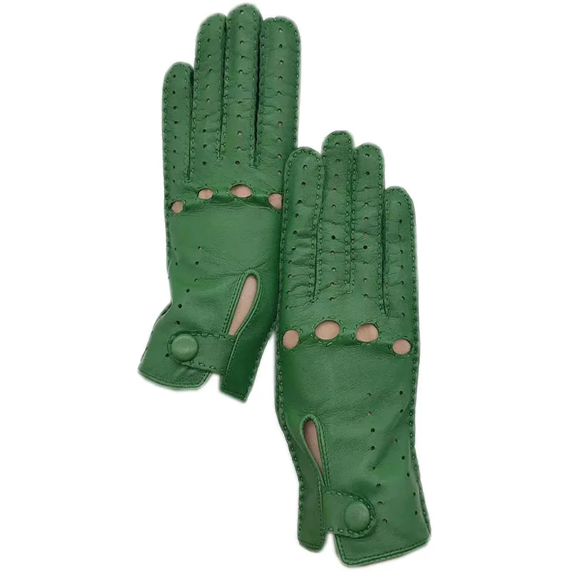 Spring ladies wrist fashion sheepskin gloves green driving driving autumn new authentic leather motorcycle riding outdoor gloves