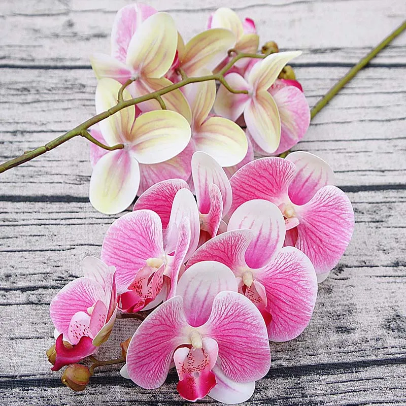 1 Bundle（6 Heads） Plastic Butterfly Orchid Vases for Home Decor Wedding Decorative Plants Christmas Gifts Box Artificial Flowers