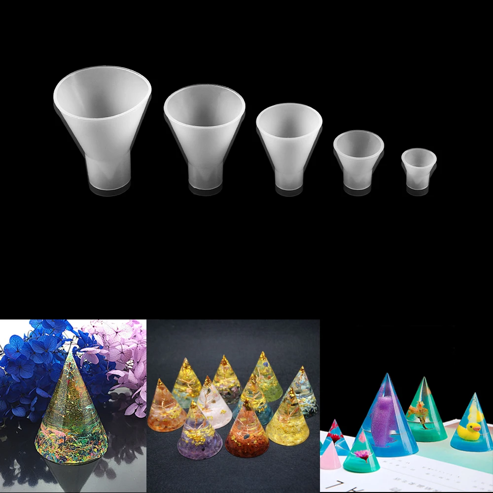 

5 Size Transparent Silicone Cone Shaped Energy Tower Mould For Resin Real Flower Jewelry DIY Mould Resin Molds for Jewelry