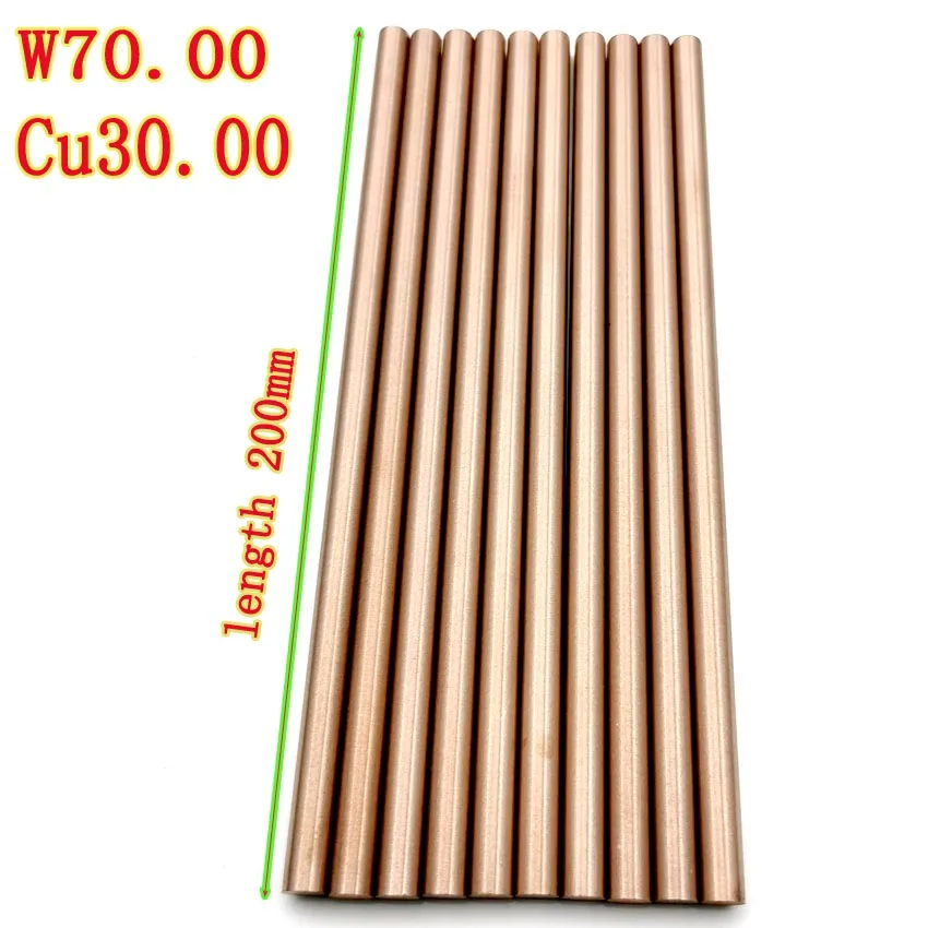 W70Cu30 Tungsten Copper Rod Electrode Copper Bar Put Electric Rod W70 Tungsten Copper Alloy Good Electric Spark Length 200mm