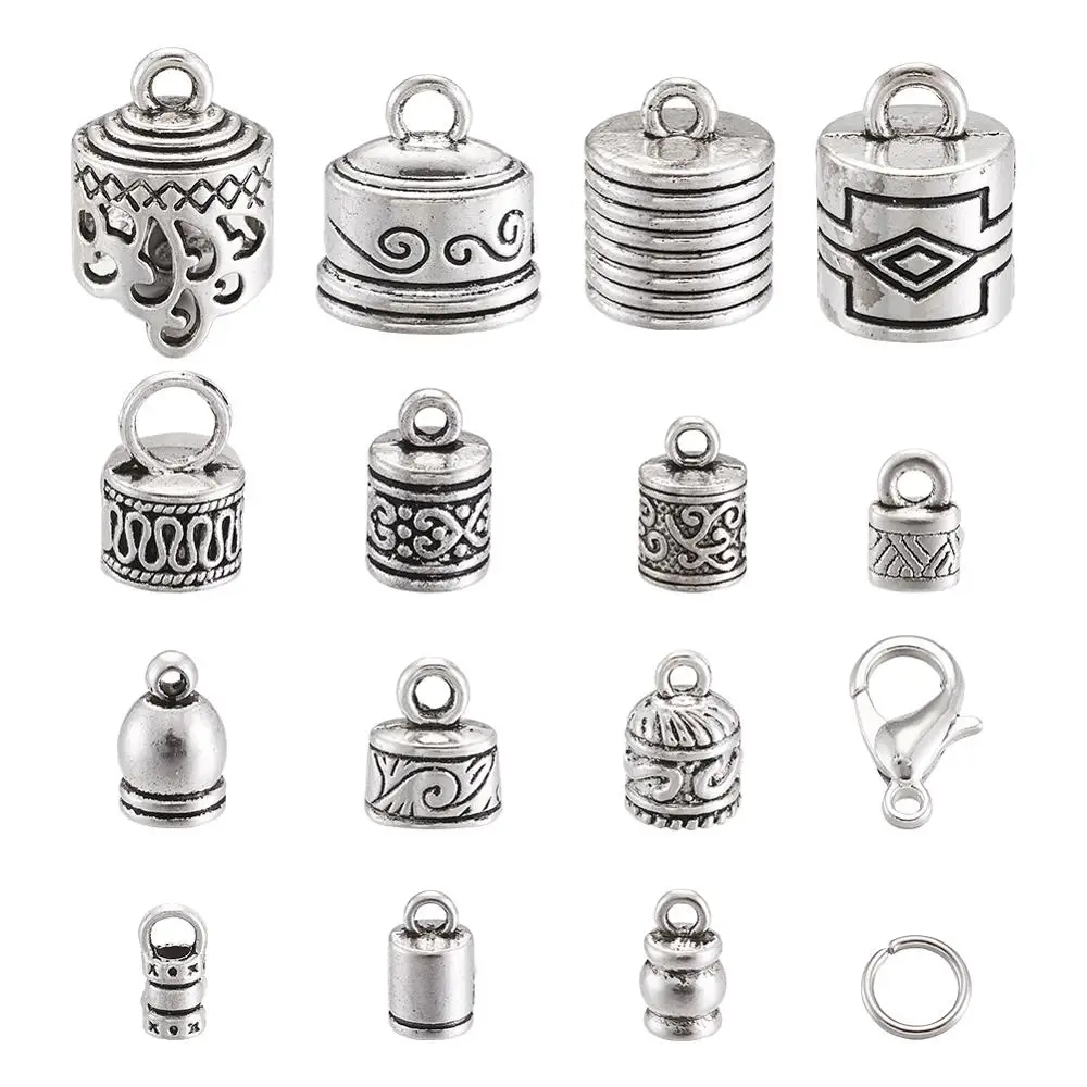 About 240pcs/Box Tibetan Style Alloy Cord End Caps Connector Mixed Shapes For DIY Bracelet Necklace Pendant Jewelry Accessories