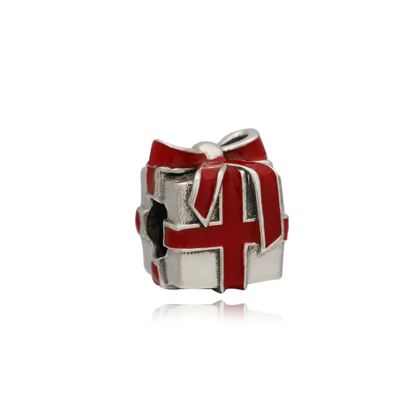 2/5/10 Pcs Classic Red Enamel Christmas Gift Box Charm fit Bracelet Keychain Necklace DIY Xmas Bead Jewelry Accessories Leabyl