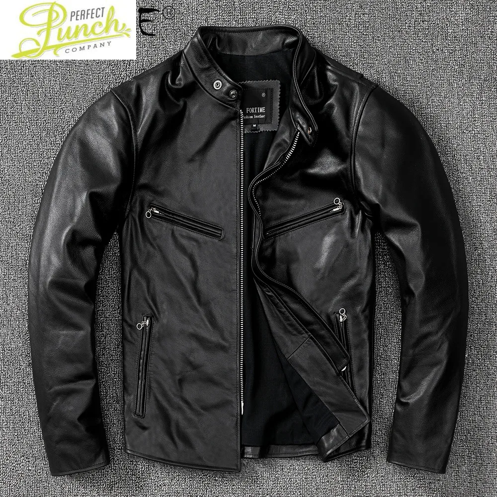 Jacket Men Genuine Cowhide Leather Motorcycle Mens Jackets Autumn Coat Fashion Clothes Male Hommes Veste LXR789