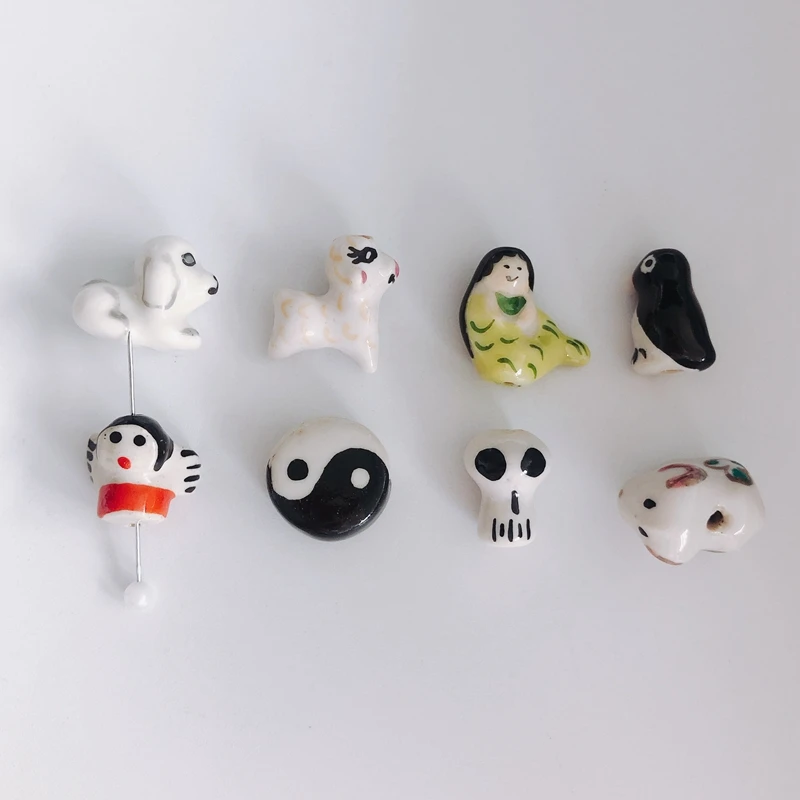 DIY jewelry accessories wholesale cute cartoon sheep puppy penguin skull ceramic hand drawn pendant earring accessories