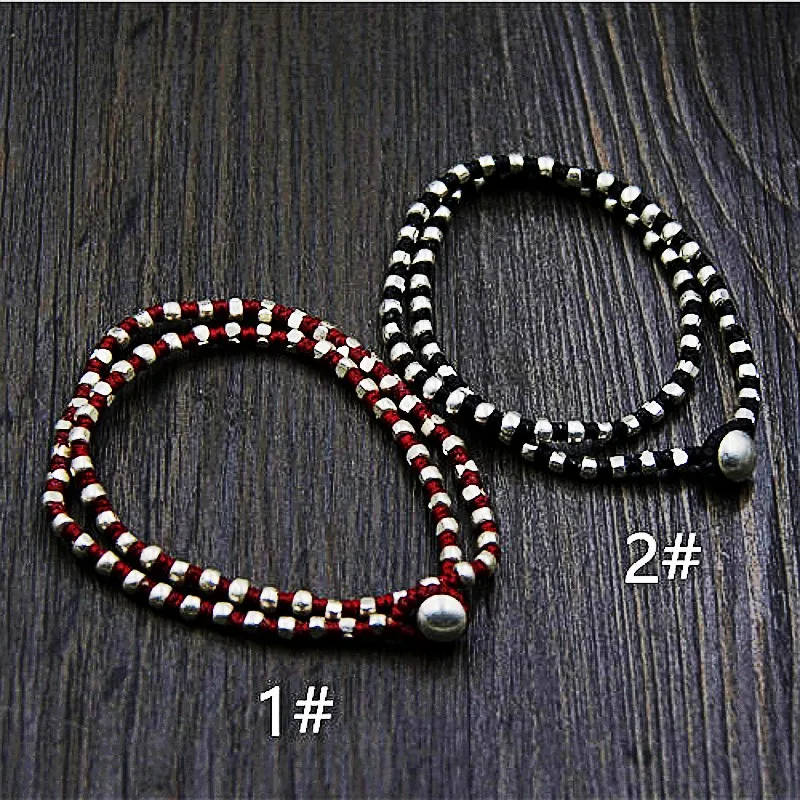 BOCAI New Hand-Woven Wax Rope S925 Pure Silver Jewelry National Wind Clavicle Chain Women Necklace Birthday Gift