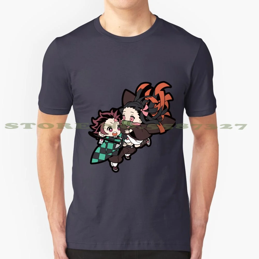 Kimetsu No Yaiba - Tanjirou & Nezuko 100% Cotton T-Shirt Kimetsu No Yaiba Tanjiro Nezuko Kamado Anime Manga Kawaii Cute Chibi