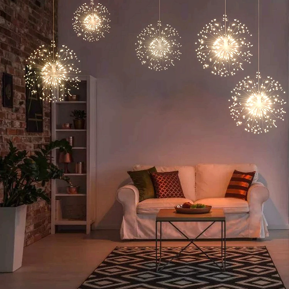 200 LED String Lights Hanging Starburst Lamp DIY Firework Fairy Lights Christmas Garland Festival Decor Remote Twinkle Lights