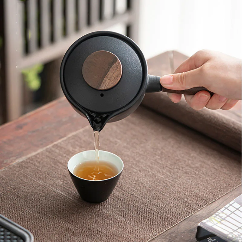 Black Pottery Side Handle Teapot Ebony Handle Simple Modern Household Filter Single Pot Ceramic Kung Fu Tea Set Customized Gift