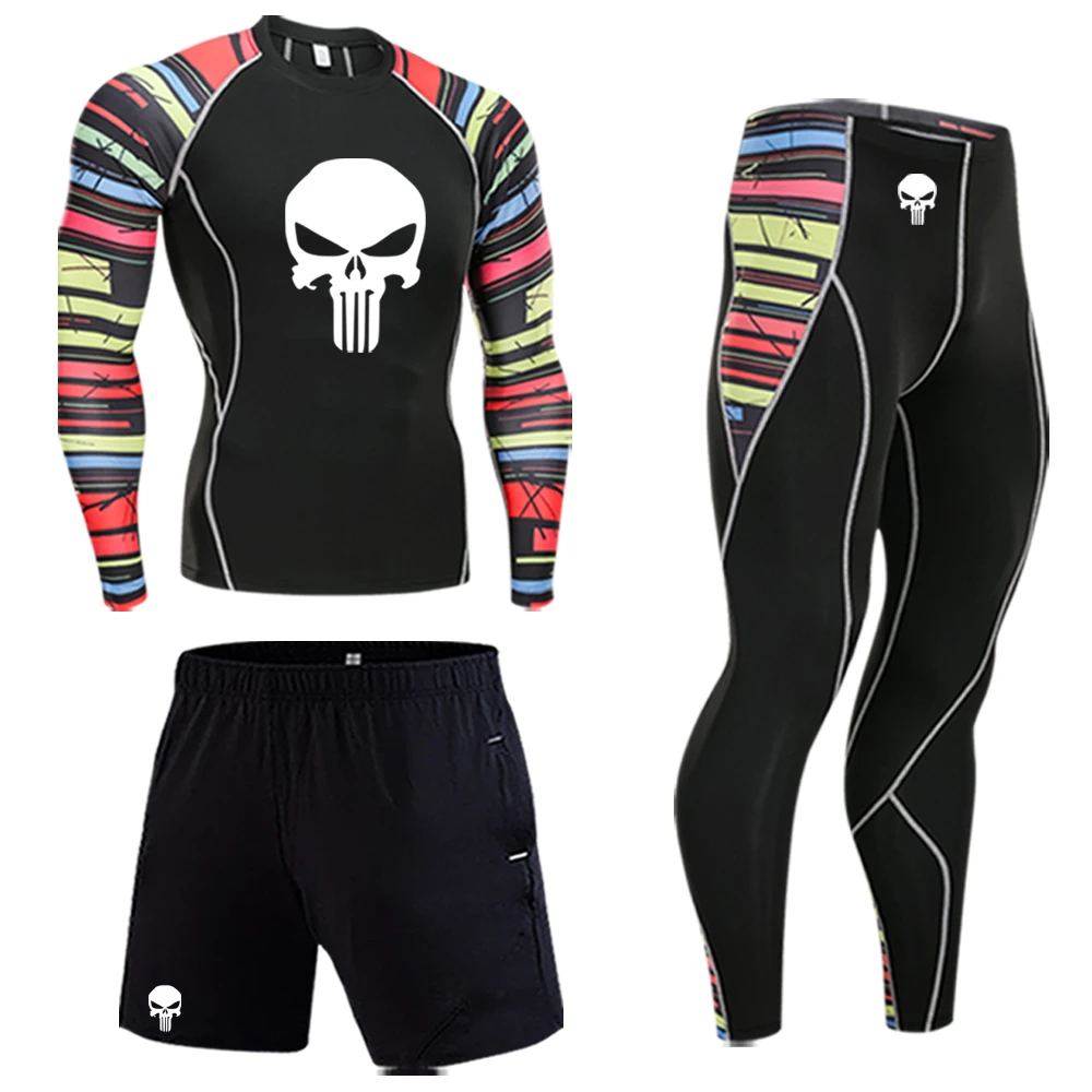 Męskie markowe ciuchy odzież sportowa strój kompresyjny rashgard męskie jesienne i zimowe legginsy z długimi rękawami legginsy treningowe T-shirt