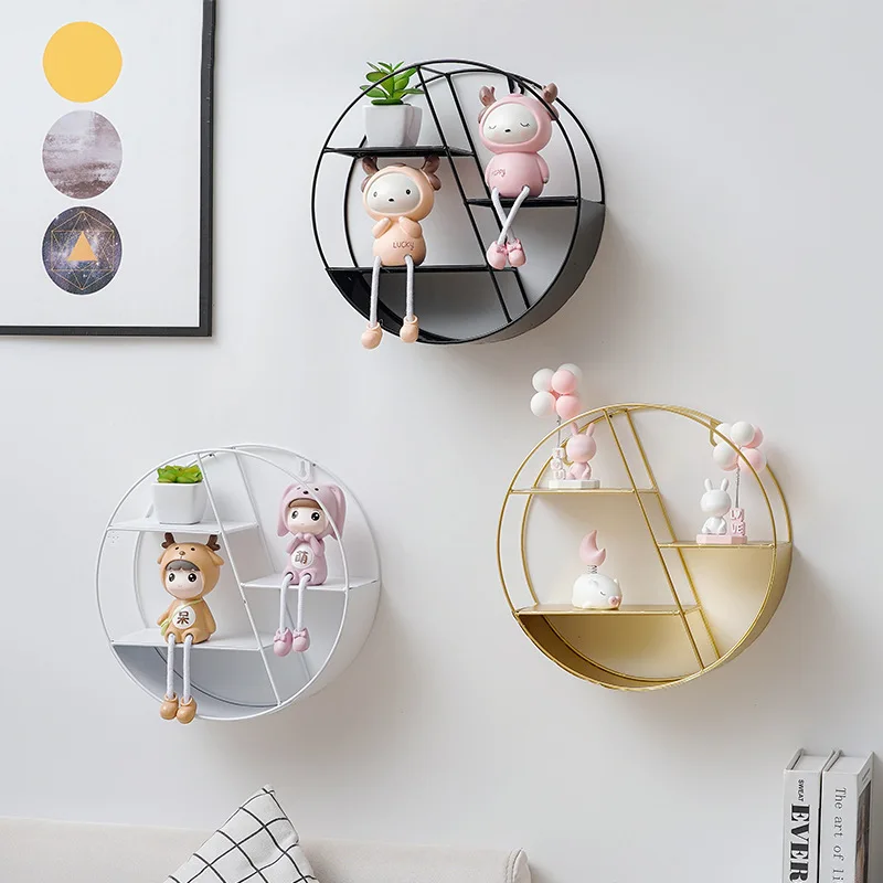 Metal Decorative Wall Frame, Iron Ring, Nordic Circular Hexagon Iron Storage Rack, Wall Hanging, Home and Office Decoration