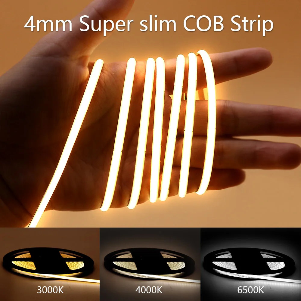 13 Colors COB LED Strip 4MM Super Thin 480LEDs/M High Density Flexible LED Lamp DC12V 24V Light Bar for Bedroom Decor Lighting