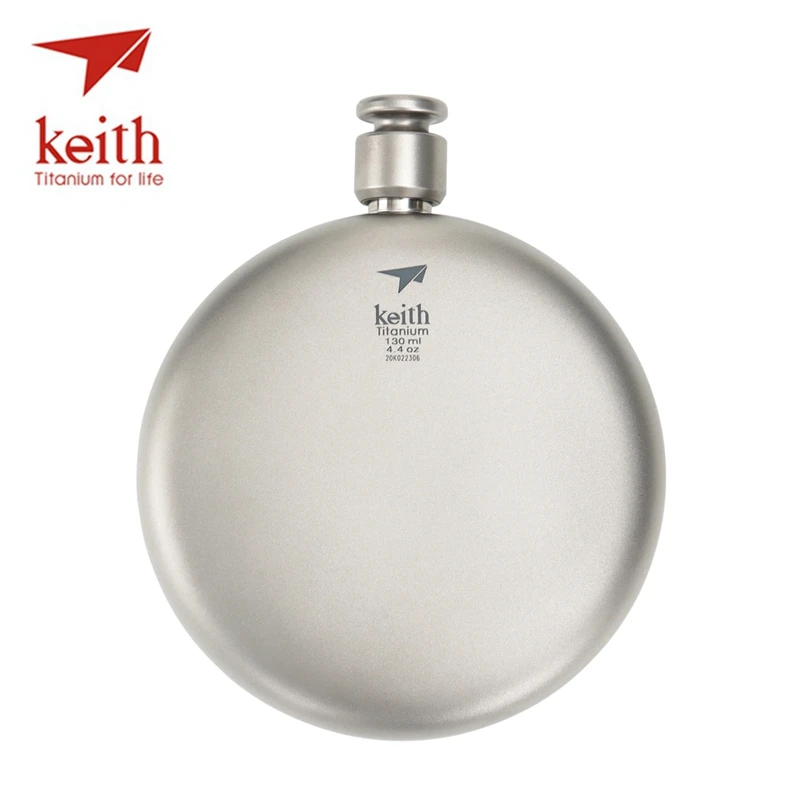 Keith Outdoor Portable 130ML Titanium Hip Flask Round Pure Titanium Hip Flask with Funnel Flat Wine Bottle For Camping Travel