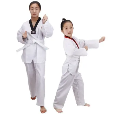 Traditional White Taekwondo Uniform Unisex Children Adult Suit Karate Judo Dobok WTF Karate Clothes Long Sleeve Fitness Training