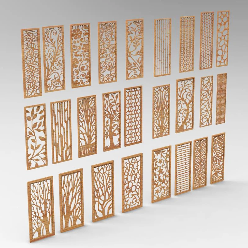 26pcs Panels Partition 3d model for cnc in STL file format Hollow out floral carving Door and window partition DIY Home Decor