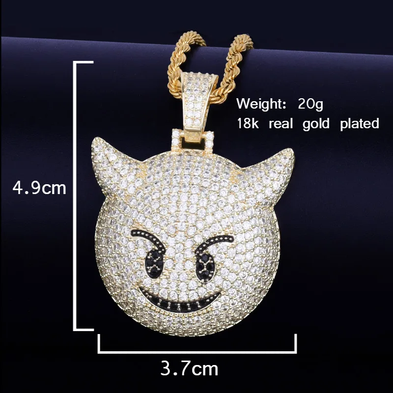 Demon Evil Expression Necklace & Pendant Gold Color Plated Bling Zircon Hip Hop Rock Street Jewelry