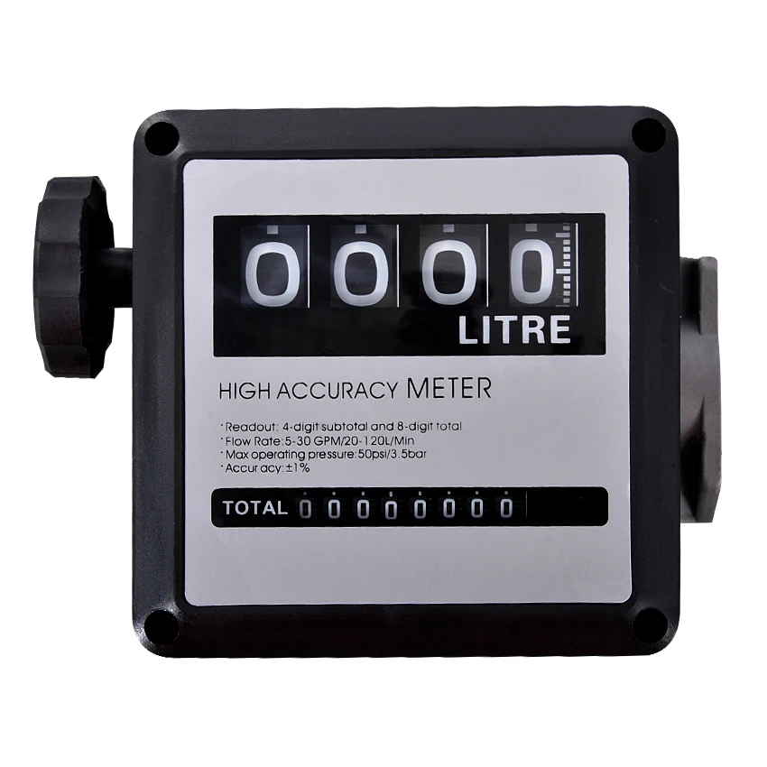 New Arrival FM-120 Gasoline Flowmeter Four Digital Diesel Fuel Oil Flow Meter Counter 8-80L / min Accuracy 1% 0.05-0.1MPA 25mm