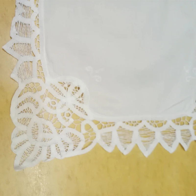 Napperons de Table en coton blanc 14x20 pouces, Set de 12 mouchoirs, napperons en dentelle faits à la main, pour un dîner élégant