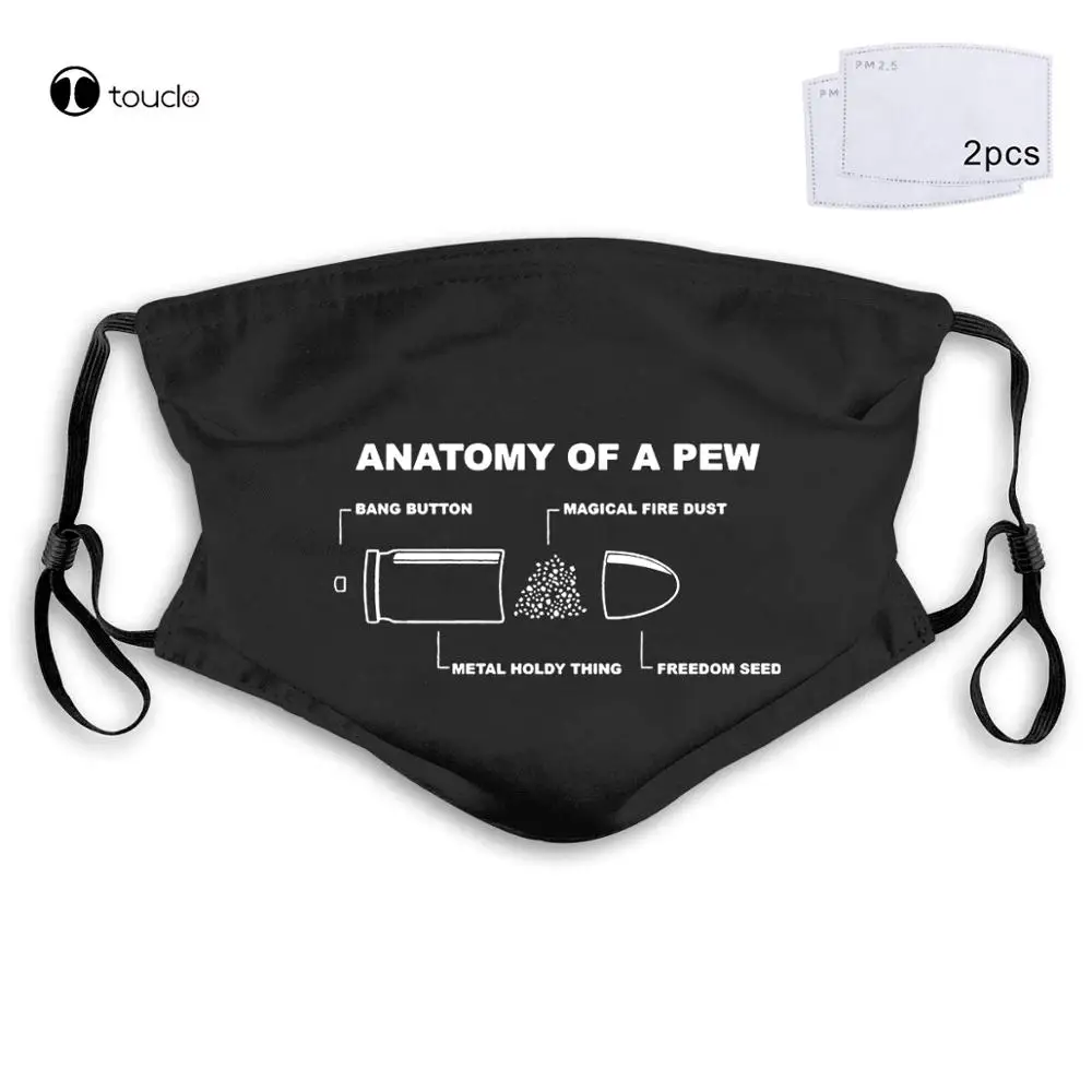 fashion anatomical PEW funny t nerd weird bullet shooting gun nerd top Face Mask Filter Pocket Cloth Reusable Washable