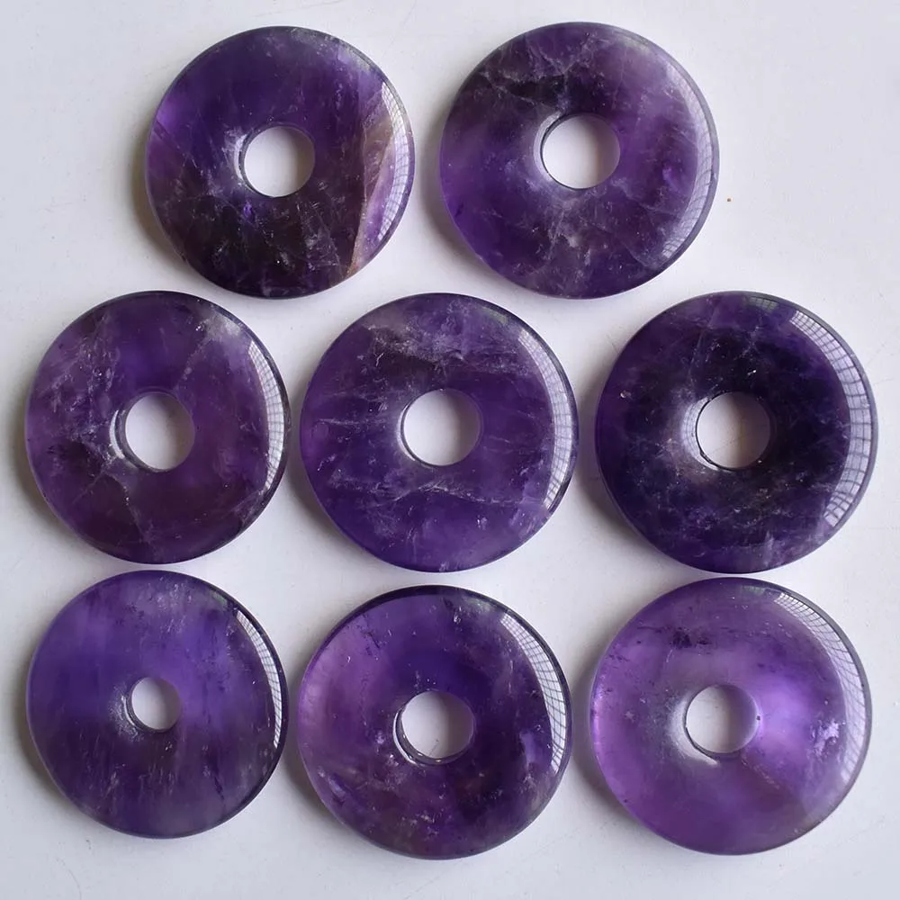 Superior quality natural stone Amethysts amazonite doughnut Necklace Pendant 30mm Round  ladies jewelry gifts wholesale 8pcs/lot