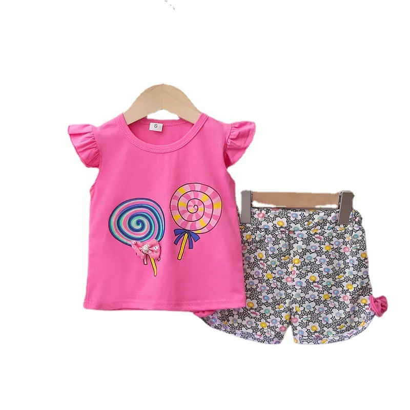 Conjunto de 2 unids/set de ropa de verano para bebés y niñas, camiseta y pantalones cortos a la moda, traje informal para niños pequeños, chándales para niños