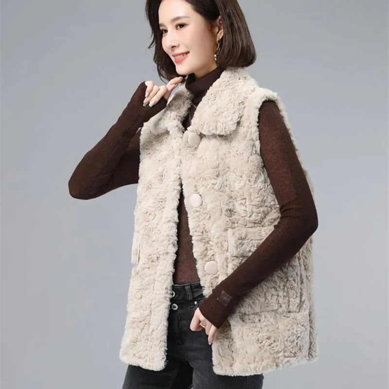 Vest Women\'s 2023 Winter New Korean Version Of the Lapel Fur All-In-One Lamb Wool Jacket Casual Short Waistcoat M467