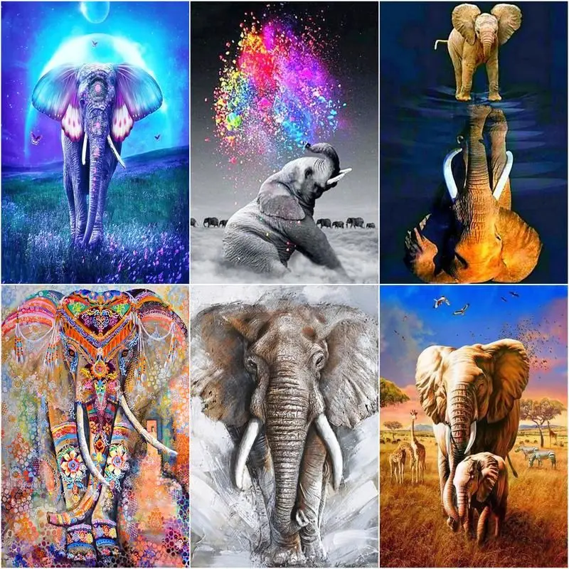 

CHENISTORY Diamond Painting Africa Elephant For Kids 5D Diamond Embroidery Cross Stitch Animal Rhinestones Mosaic Decor