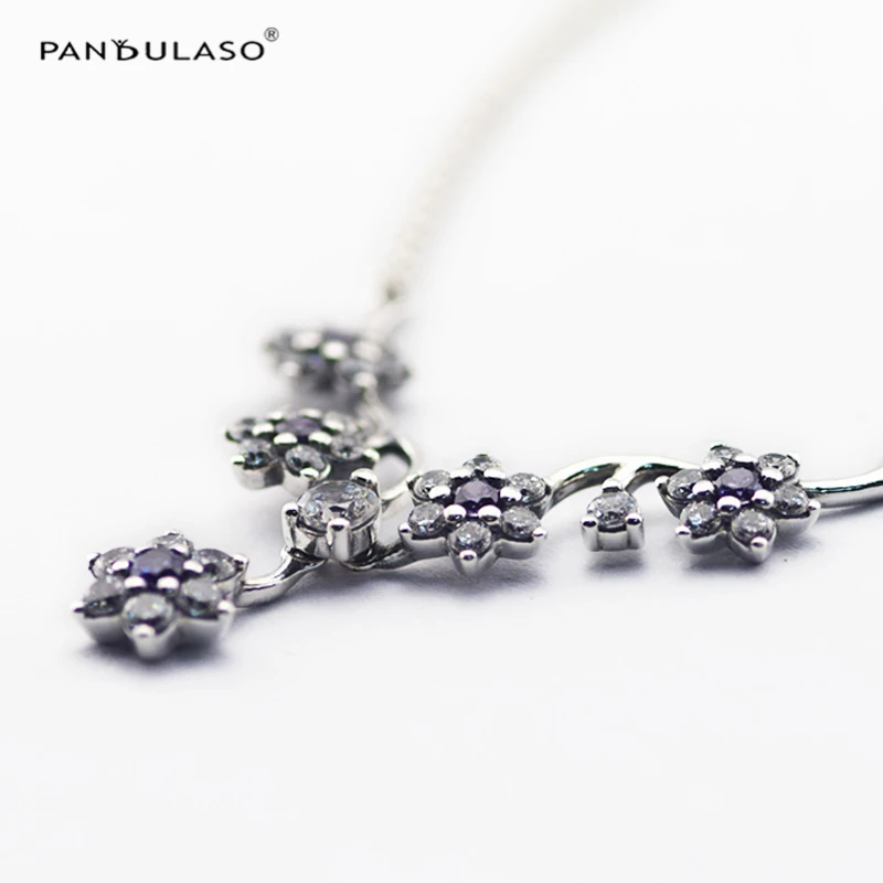 Forget Me Not Purple CZ Necklace Fits For Beads & Charms DIY Chain Fashion Female Necklace Sterling Silver Jewelry