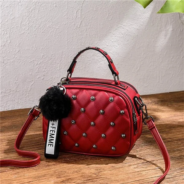 Pu Leather Small Rivet Travel Ball Shoulder Crossbody Messenger Baghandbag Women