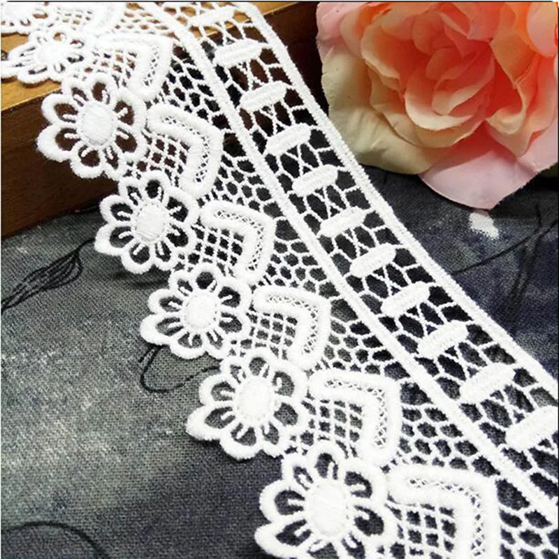 GXINUG 1 yard 7cm Water Soluble Milk Silk Flower Lace  Trim Ribbon Dress Applique Embroidered DIY Sewing Craft